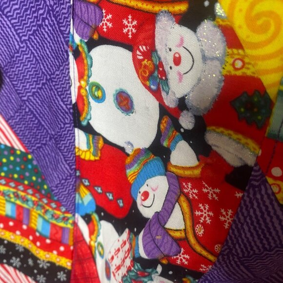 Vintage Handcrafted Patchwork Jacket Womens L Snowman Quilted Holiday Dirty Sant - Picture 4 of 11